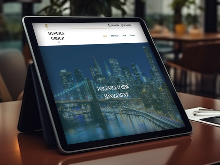 mockup of an insurance company website displayed on a tablet