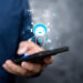 Smartphone user using AI assistant